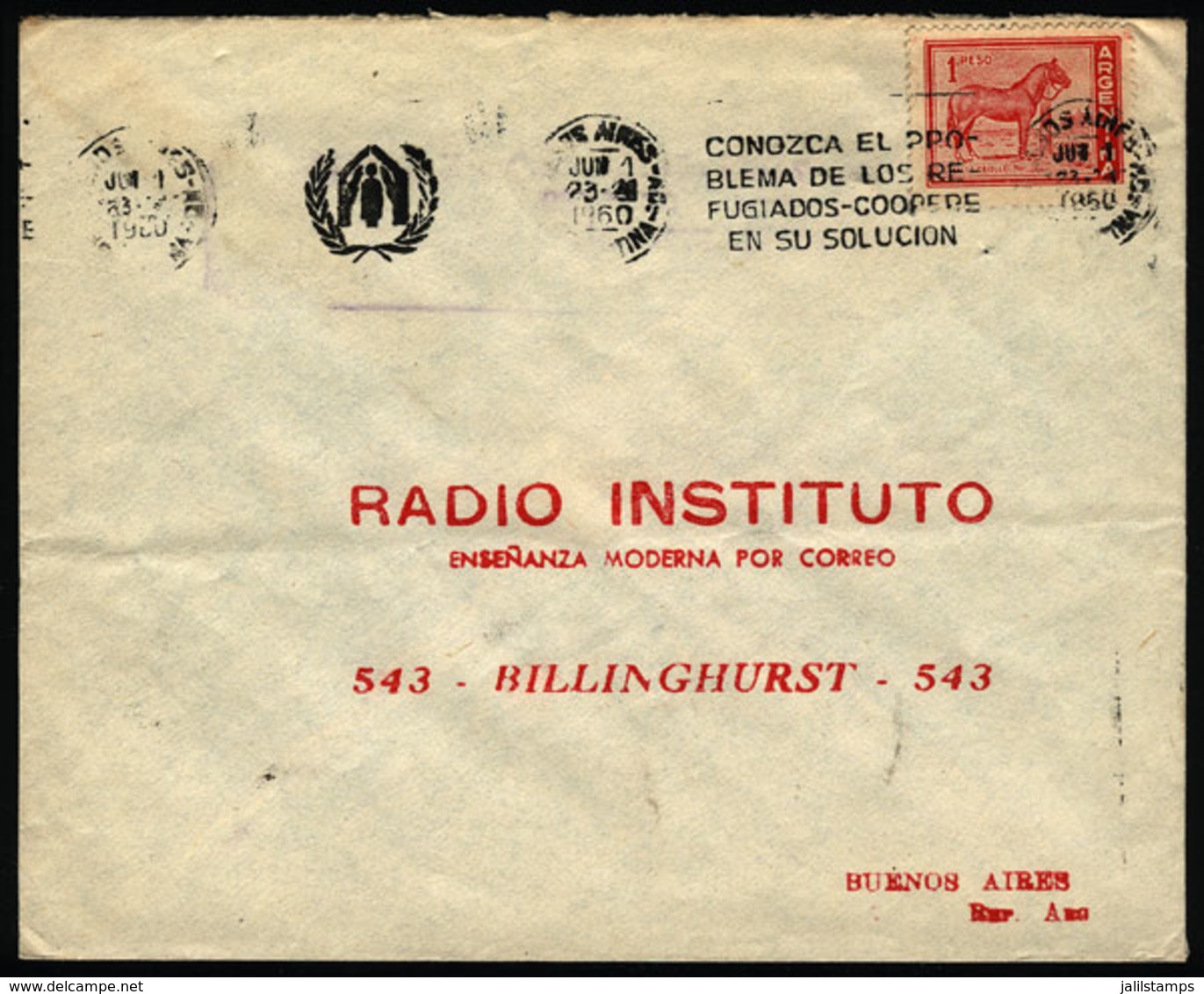 ARGENTINA: Cover Used In Buenos Aires On 1/JUN/1960, With Slogan Cancel Topic REFUGEES, VF Quality - Lettres & Documents