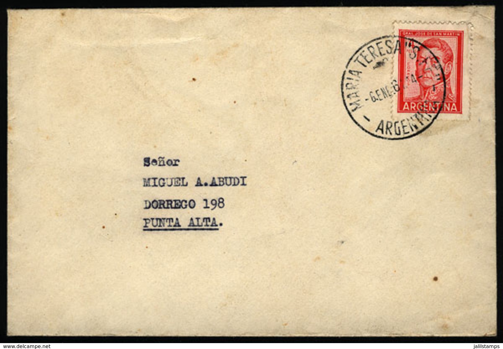 ARGENTINA: Cover Mailed On 6/JA/1961 With Postmark Of MARIA TERESA (Santa Fe) - Lettres & Documents
