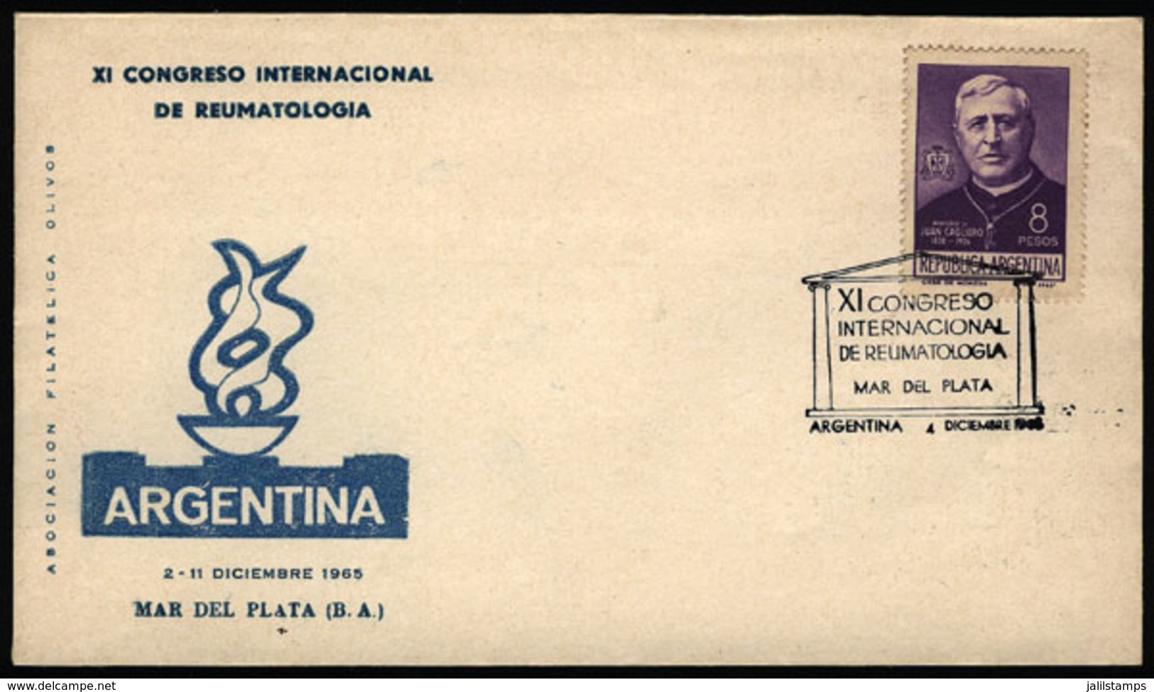 ARGENTINA: Cover With Cachet And Special Postmark Of The Intl. Congress Of Rheumatology In Mar Del Plata 4/DE/1965, VF Q - Covers & Documents