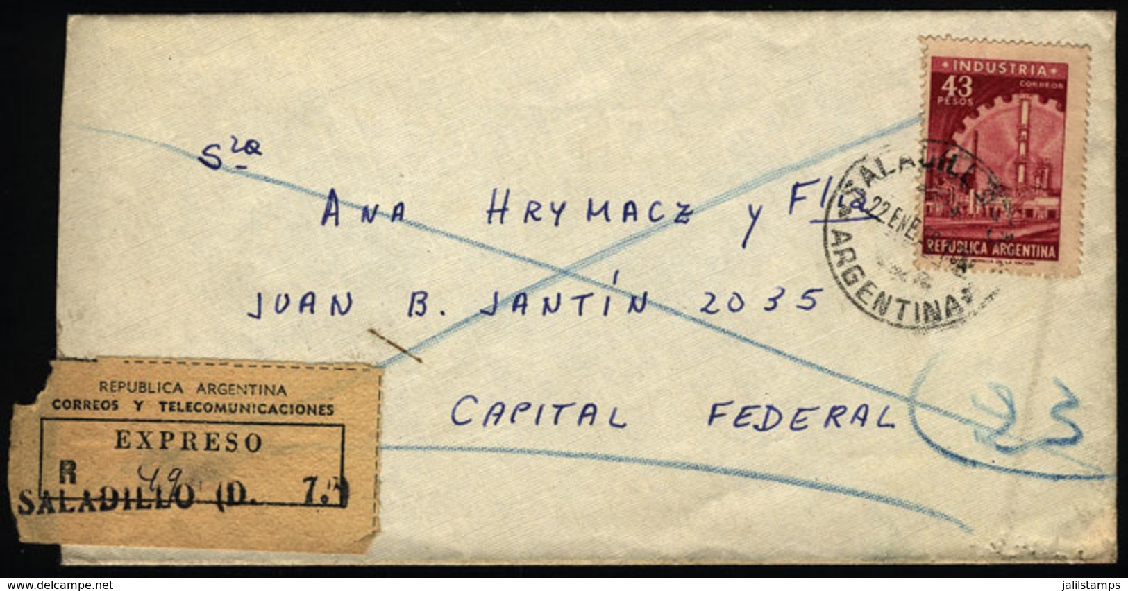 ARGENTINA: Express Cover Mailed On 22/JA/1966, With Postmark Of SALADILLO (San Luis), VF Quality. - Brieven En Documenten