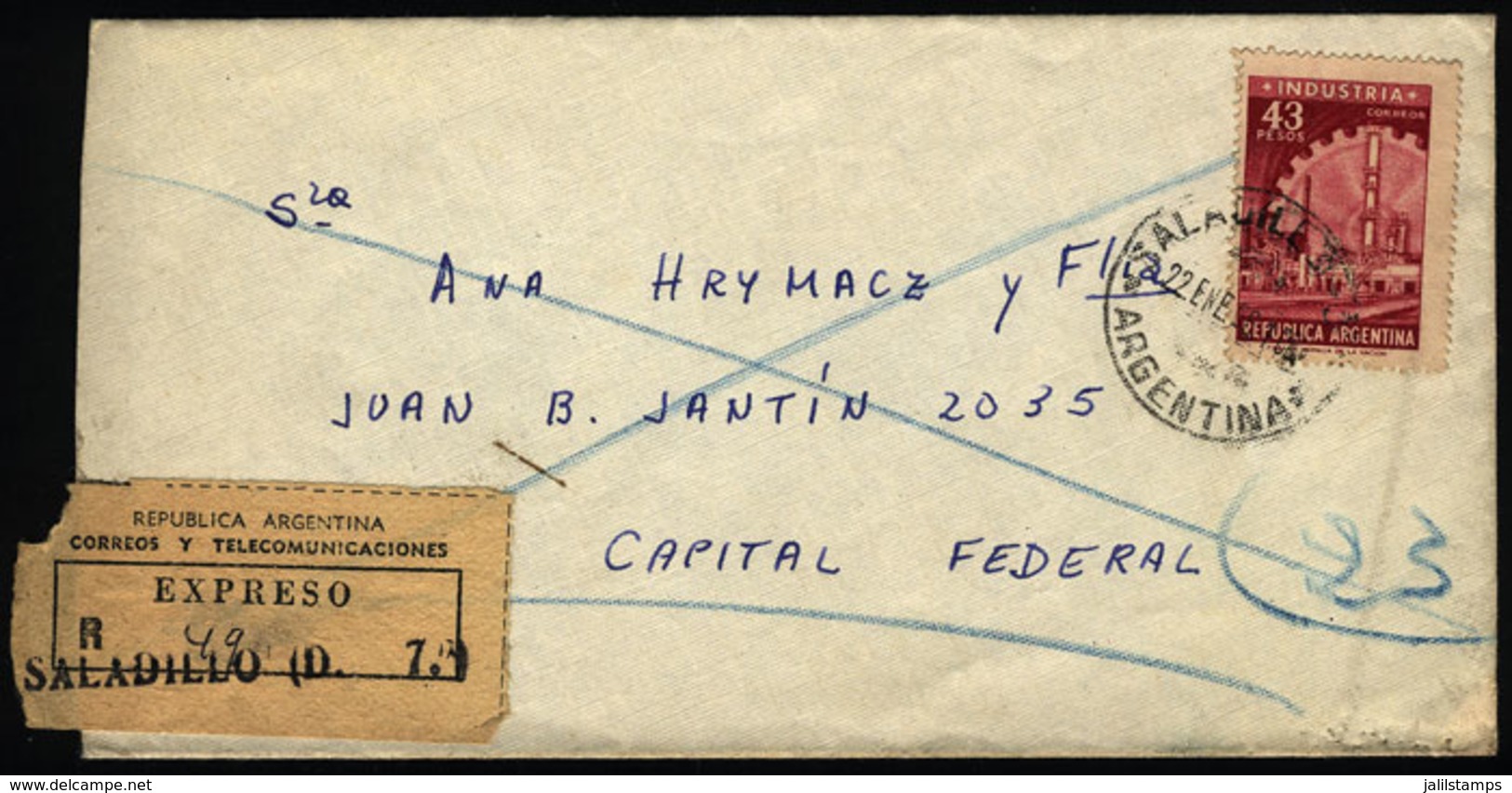 ARGENTINA: Express Cover Mailed On 22/JA/1966, With Postmark Of SALADILLO (San Luis), VF Quality. - Cartas & Documentos