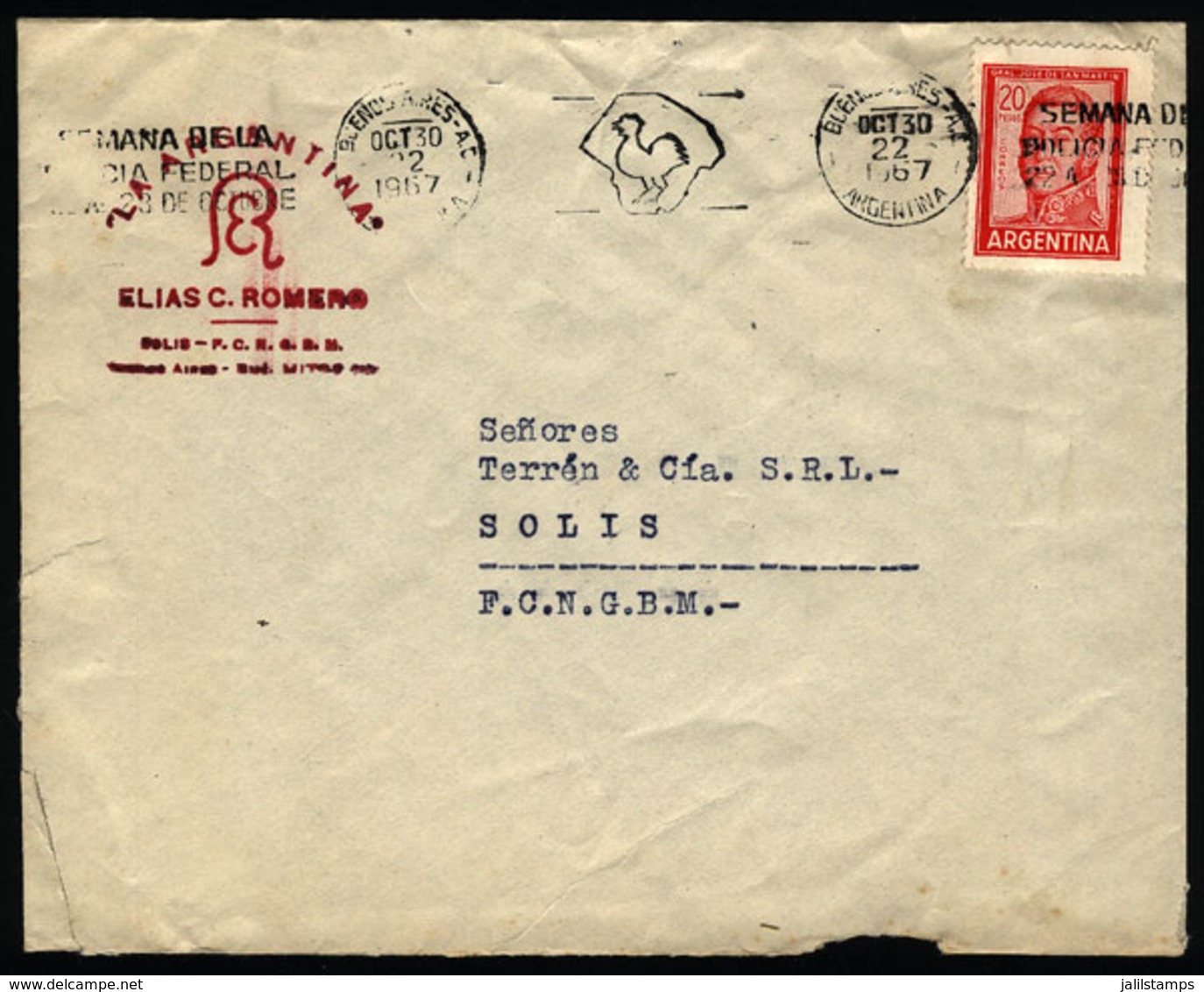 ARGENTINA: Cover Sent From Buenos Aires To Solis (Buenos Aires) On 30/OC/1967, With Very Nice Slogan Cancel For "Police  - Covers & Documents