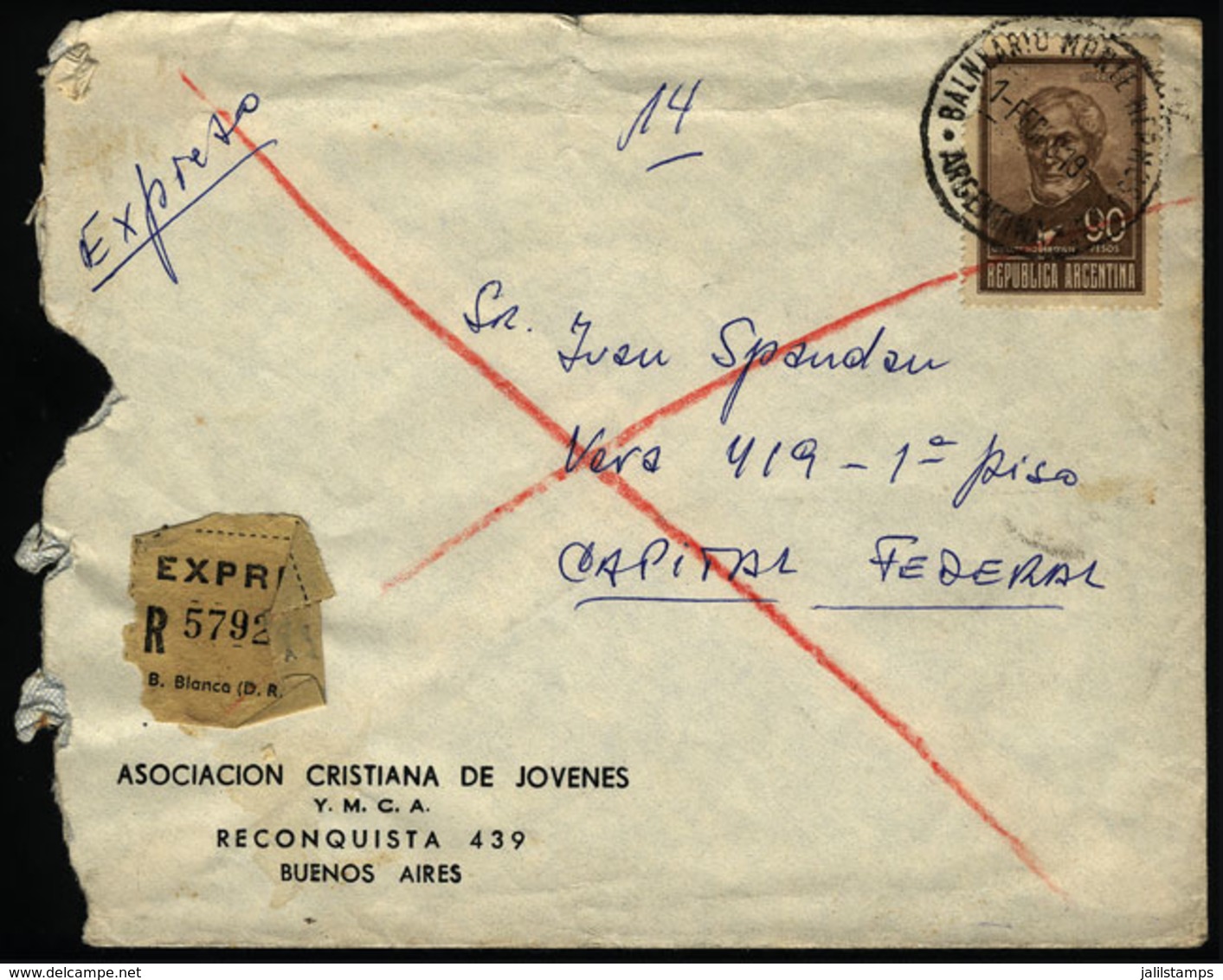 ARGENTINA: Express Cover Mailed On 1/FE/1968, With Postmark Of BALNEARIO MONTE HERMOSO - Lettres & Documents