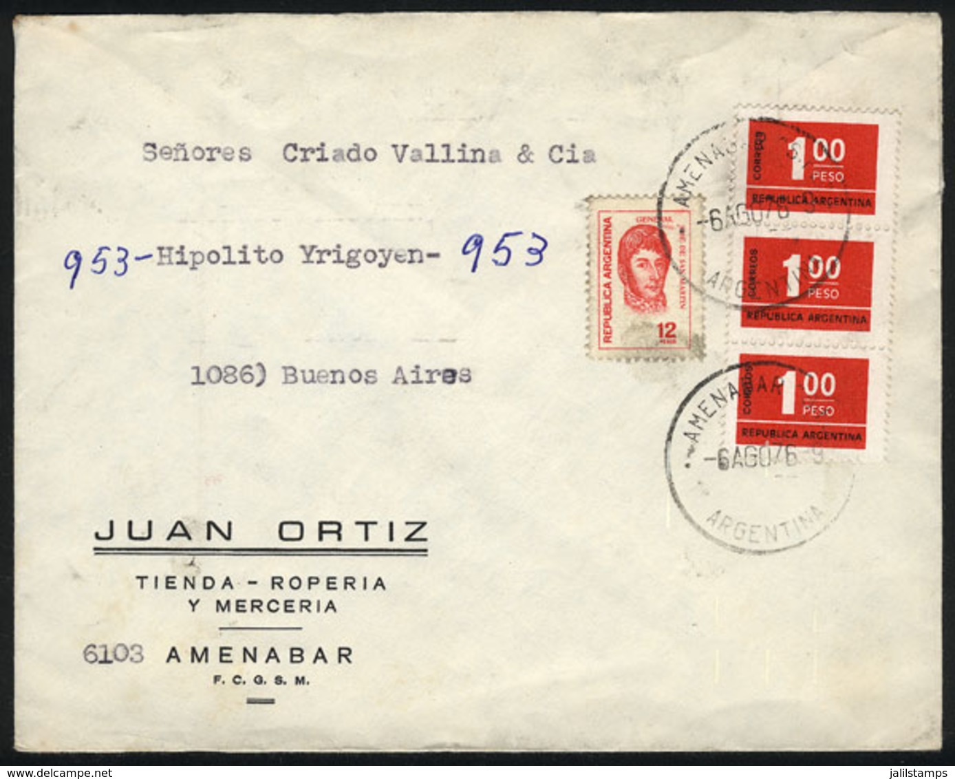 ARGENTINA: Cover Sent From AMENABAR (Santa Fe) To Buenos Aires On 6/AU/1976, Fine Quality - Storia Postale