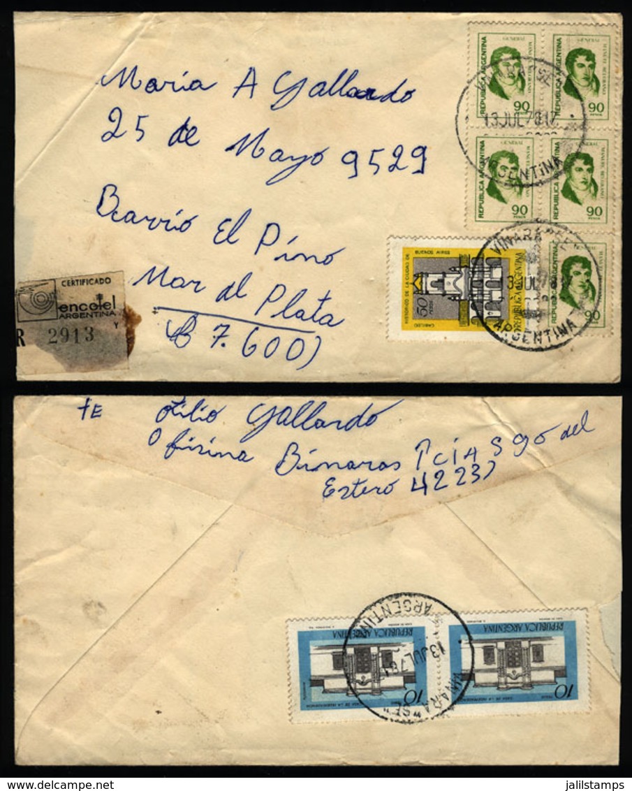 ARGENTINA: Registered Cover Sent From "VINARA" (Santiago Del Estero) To Mar Del Plata On 13/JUL/1978, With INFLA Postage - Covers & Documents