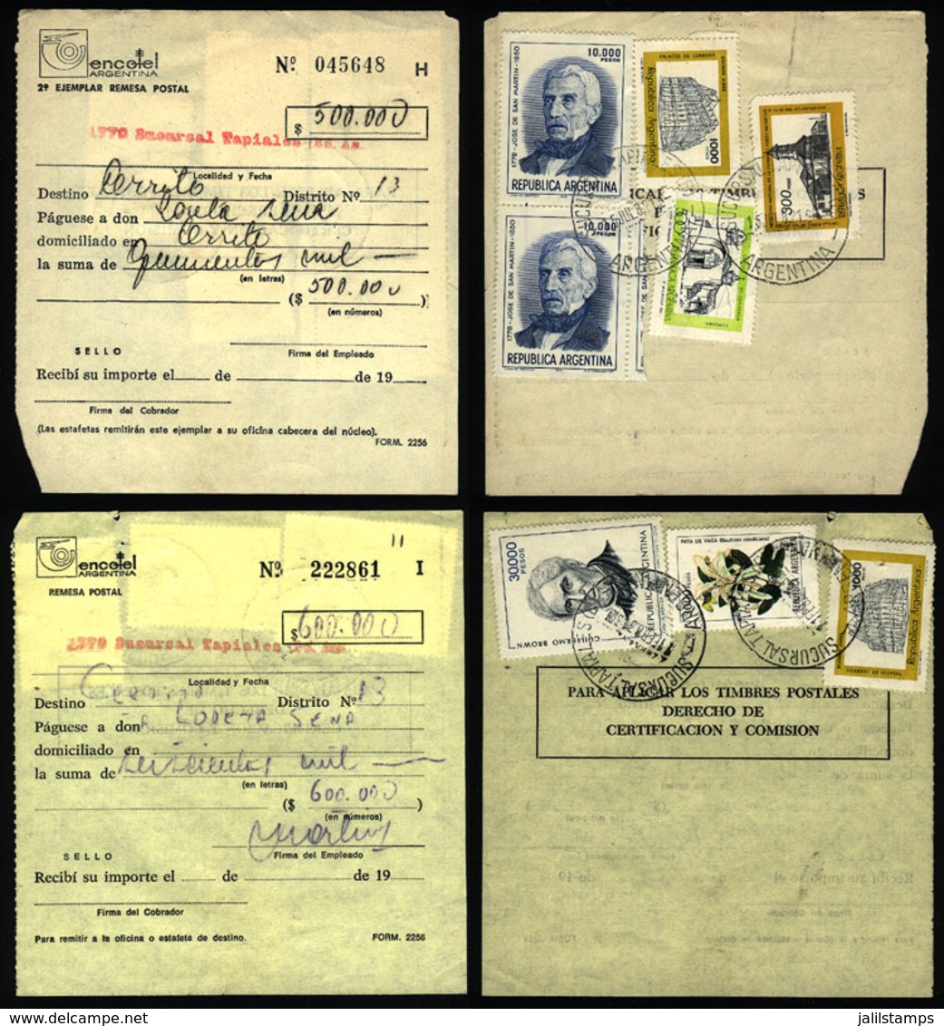ARGENTINA: 2 Postal Money Orders Sent On 15/JUL/1982 And 11/FE/1983 With Postmarks Of "SUCURSAL TAPIALES" (Buenos Aires) - Lettres & Documents