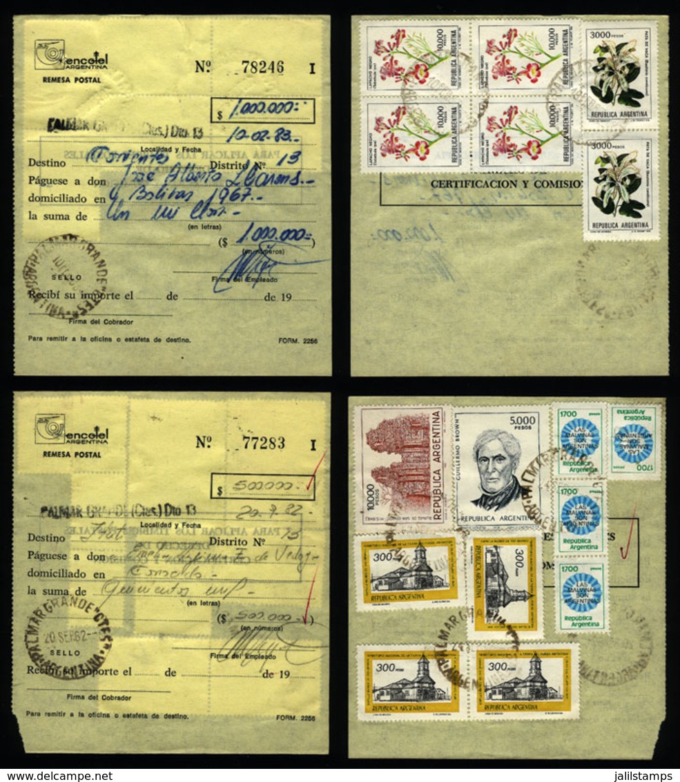 ARGENTINA: 2 Postal Money Orders With Postmarks Of "PALMAR GRANDE" (Corrientes) For 20/SE And 10/FE/1983, And INFLA Post - Covers & Documents