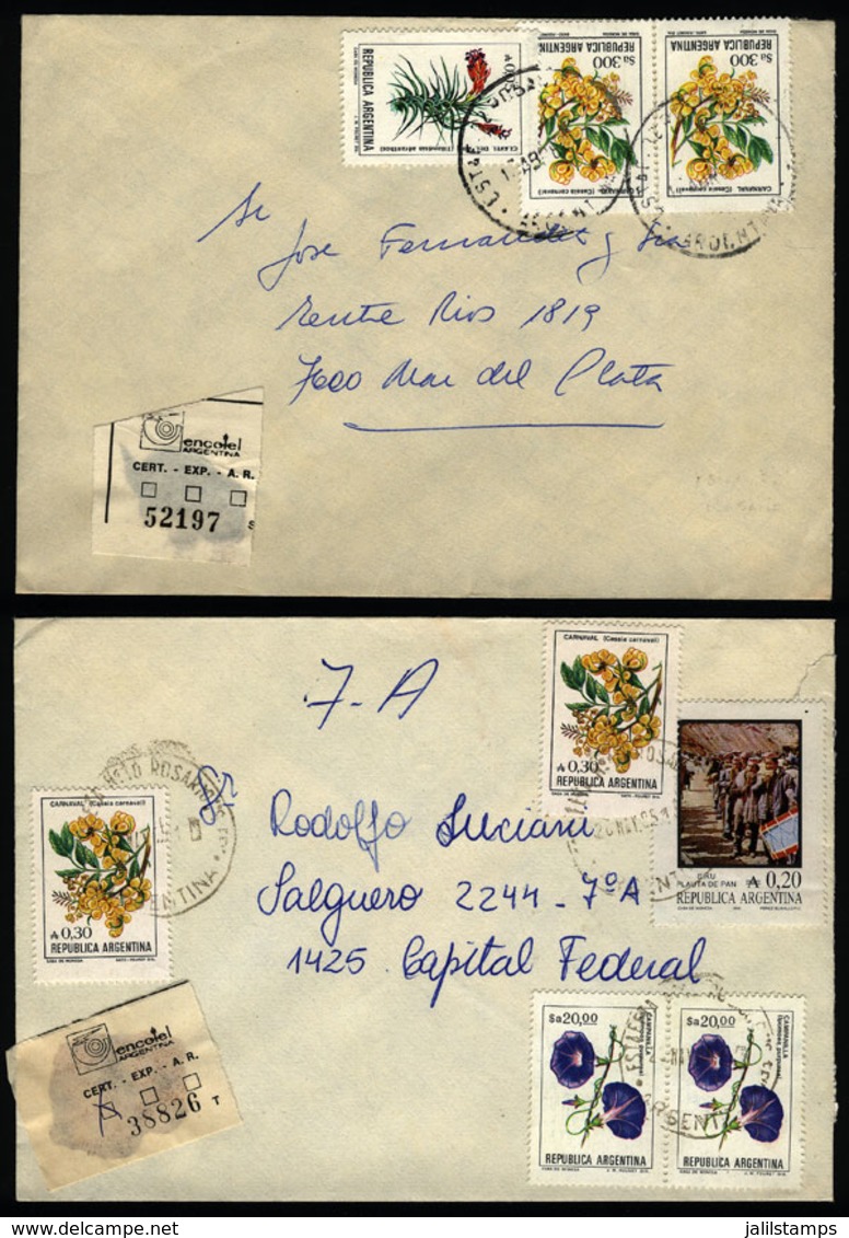 ARGENTINA: 2 Covers Mailed In 1985 And 1986 With Cancels Of Traveling PO Of Rosario, With MIXED POSTAGES ($a With A), VF - Brieven En Documenten