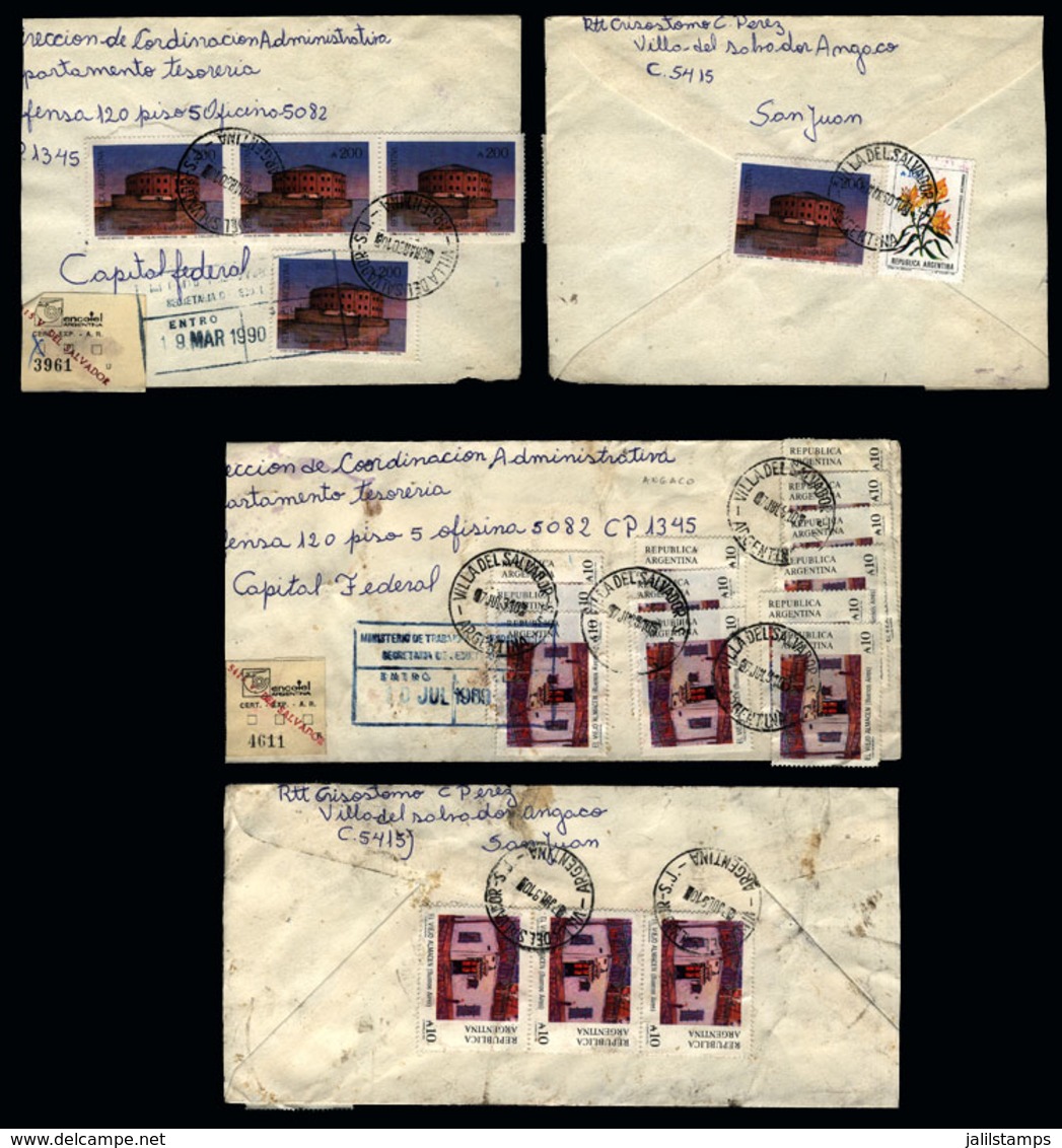 ARGENTINA: 2 Covers With Postmarks Of VILLA DEL SALVADOR (San Juan), Sent To Buenos Aires In JUL/1989 And MAR/1990, With - Covers & Documents