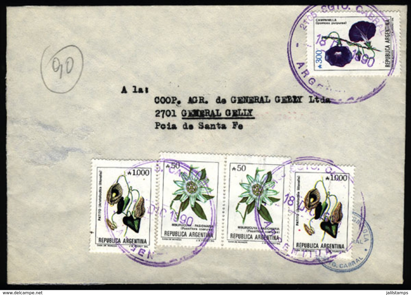 ARGENTINA: Cover Sent From "SGTO. CABRAL" (Santa Fe) To General Gelly (Santa Fe) On 18/DE/1990, With INFLA Postage Of A2 - Covers & Documents