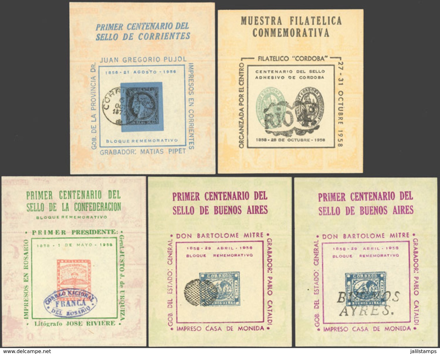 ARGENTINA: Set Of 5 Cinderellas Commemorating The Centenary Of Argentine Stamps, Without Gum, VF Quality - Viñetas De Franqueo (Frama)