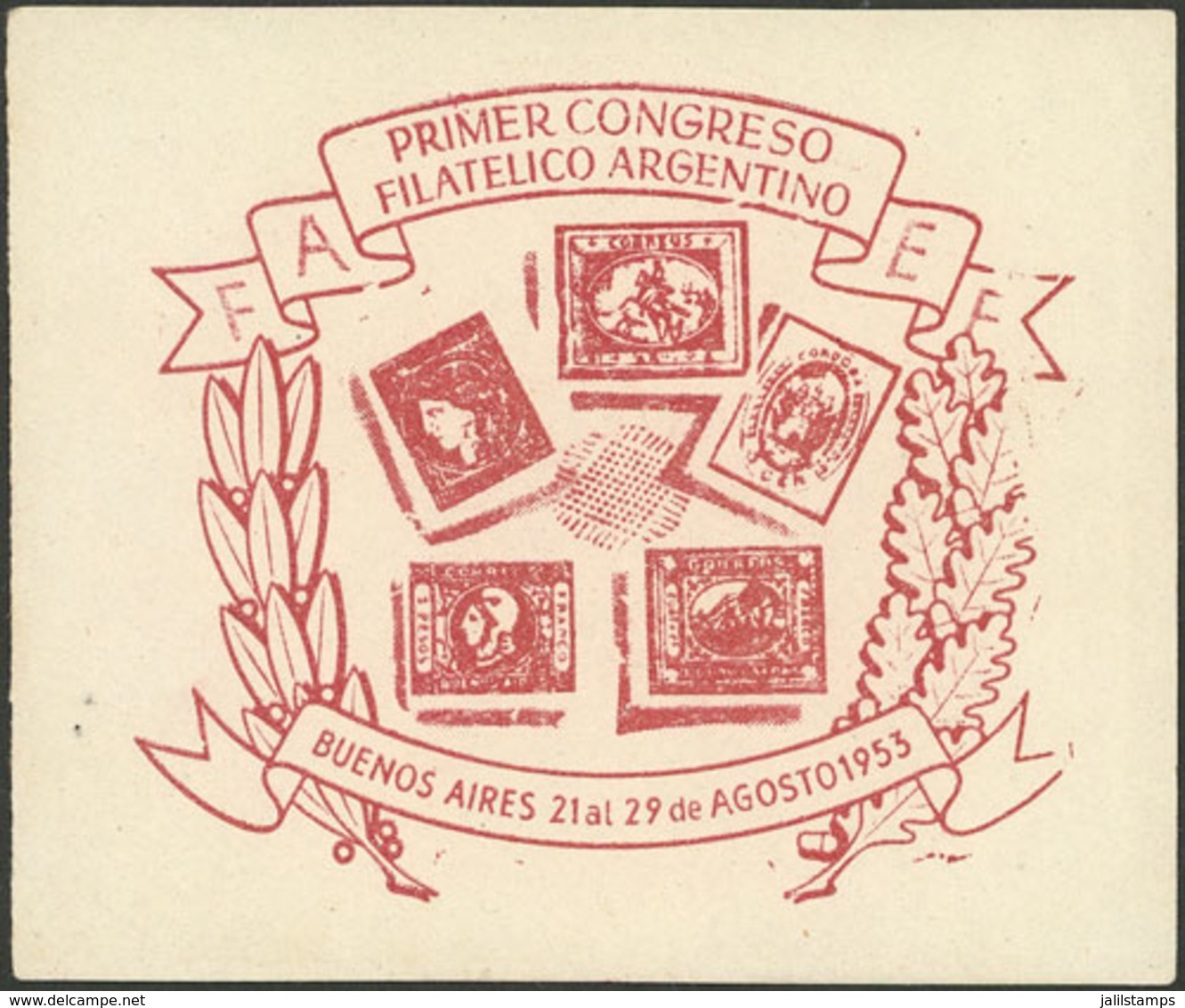 ARGENTINA: 1st Argentine Philatelic Congress, Buenos Aires 21-29/AU/1953, Without Gum, VF Quality - Viñetas De Franqueo (Frama)