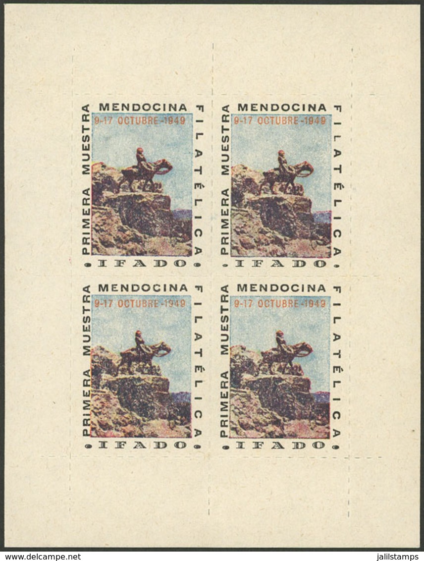 ARGENTINA: 1st Philatelic Exhibition Of Mendoza - 9-17/OC/1949 IFADO, Mini-sheet With 4 Cinderellas, VF Quality - Viñetas De Franqueo (Frama)