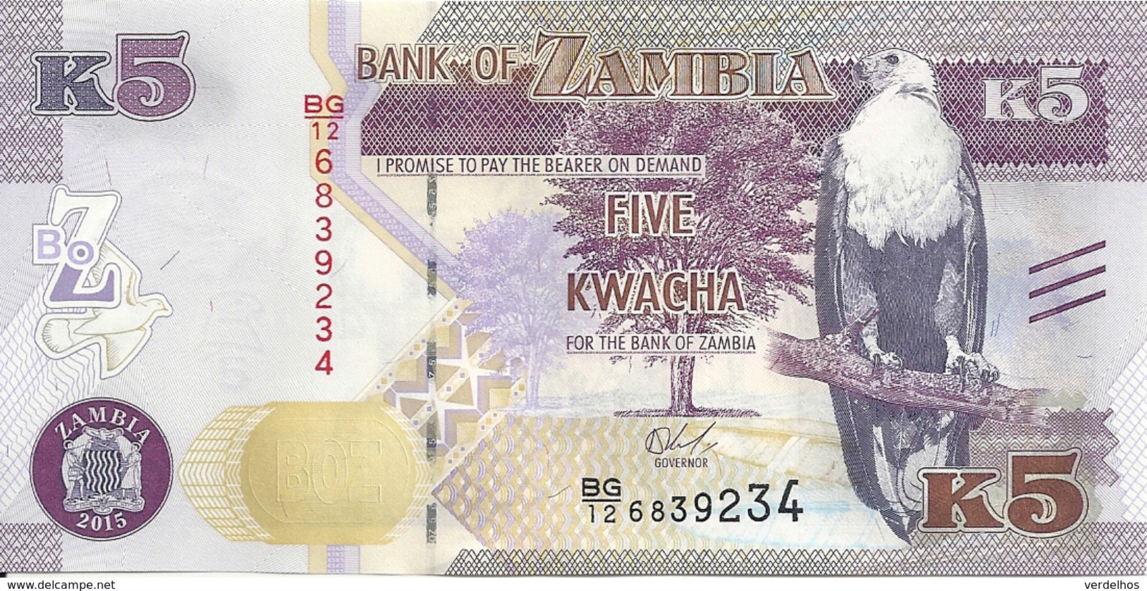ZAMBIE 5 KWACHA 2015 UNC P 57 - Zambie