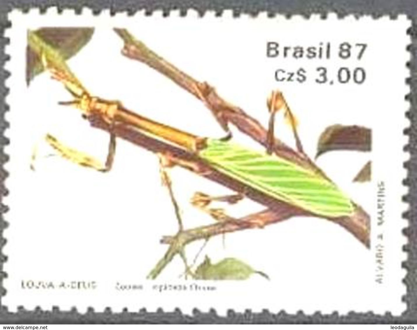 BRAZIL #2107  -  MANTIS  -  INSECT  ENTOMOLOGICAL SOCIETY  - " LOUVA-A-DEUS"  1987 - Unused Stamps