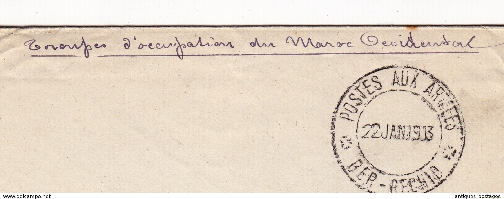 Lettre 1913 Place De Ber Rechid Troupes D'Occupation Du Maroc Occidental Postes Aux Armées Subsistances Militaires - Lettres & Documents