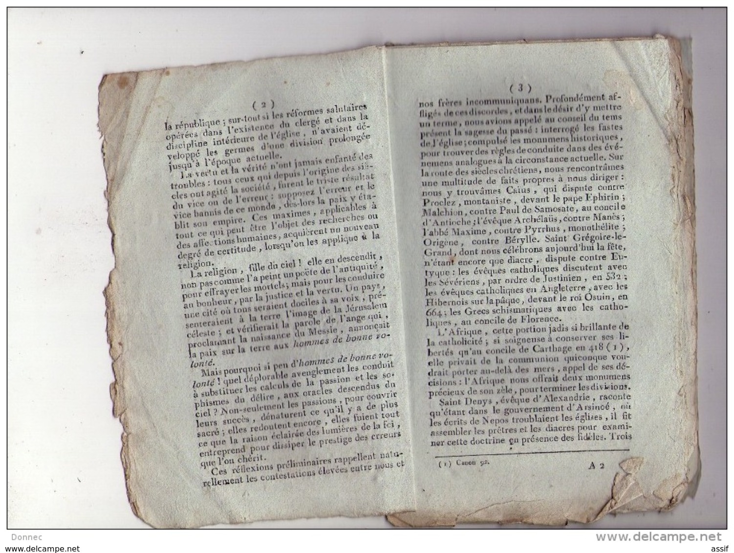 DECLARATION DES DIX-HUIT MEMBRES Du Concile .... 1801 ... ( H. Grégoire, Eglise Constitutionnelle, Gallicanisme, ... - Autres & Non Classés