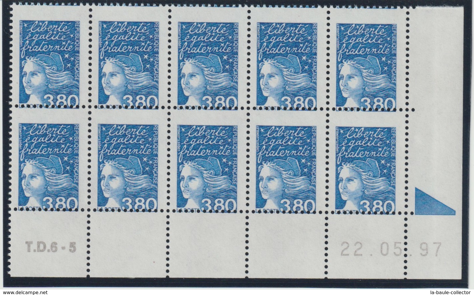 YT 3093 **  3,80F Bleu Marianne De Luquet, Coin Daté De 10 TP, Piquage à Cheval, R, SUP - Neufs