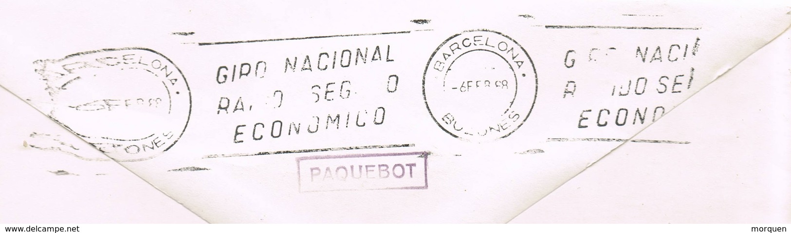 33419. Carta Correo Submarino MAHON (Baleares) A BARCELONA 1988. Llegada Dorso Y Lineal PAQUEBOT - Cartas & Documentos