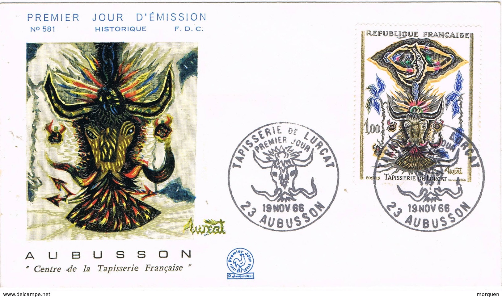 33422. Carta F.D.C. AUBUSSON (Creuse) 1966. Tapisserie Française - 1960-1969