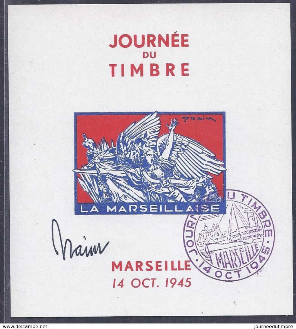 Feuillet Souvenir Journée Du Timbre 1945 Marseille La Marseillaise Signé Draim - Bevrijding