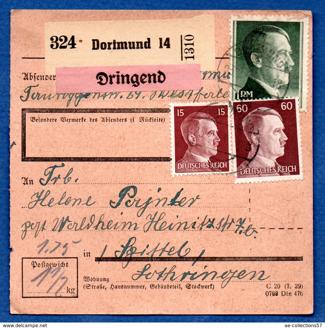 Colis Postal  -  De Dortmund   - Pour Waldheim - Cartas & Documentos