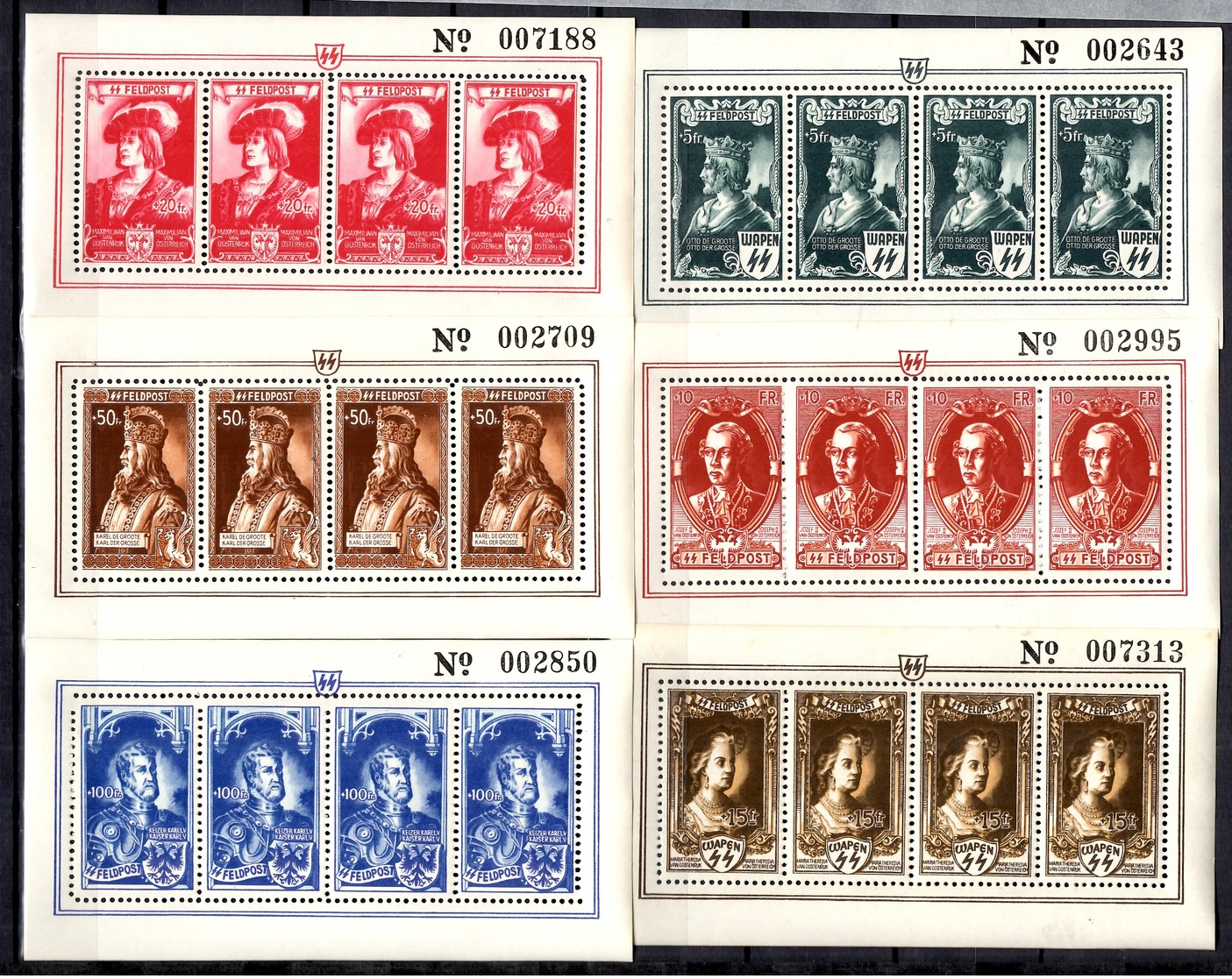 Belgique Six Feuillets Numérotés Vignettes Feldpost Légion Wapen SS Neufs ** MNH. TB. A Saisir! - Guerre 40-45 (Lettres & Documents)