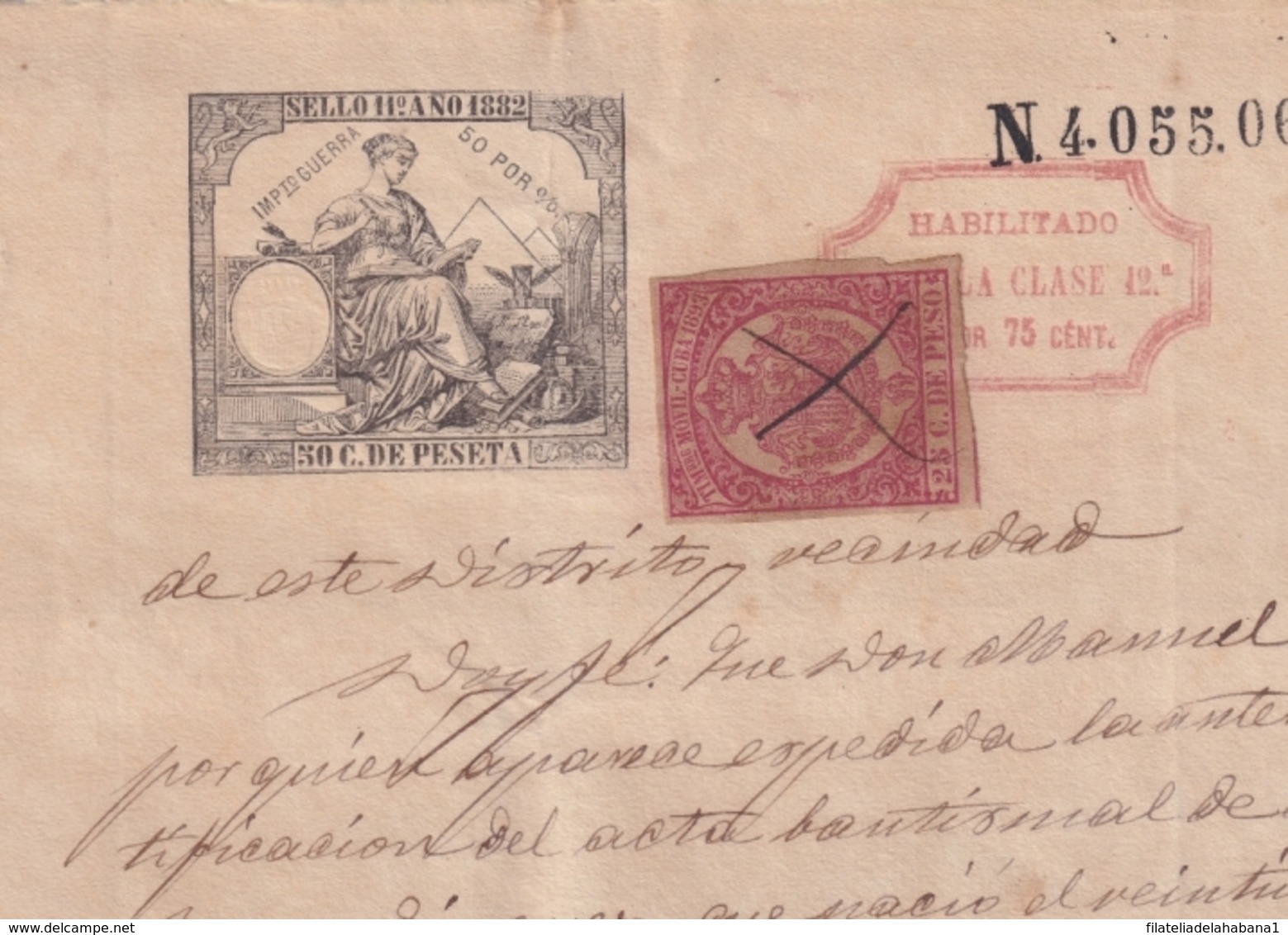 F-EX16320 ESPAÑA SPAIN 1882 REVENUE NOTARIOS ESCRIBANOS . BURGOS 3 Ptas. SERIE T + CUBA TIMBRE MOVIL REVENUE USE - Revenue Stamps