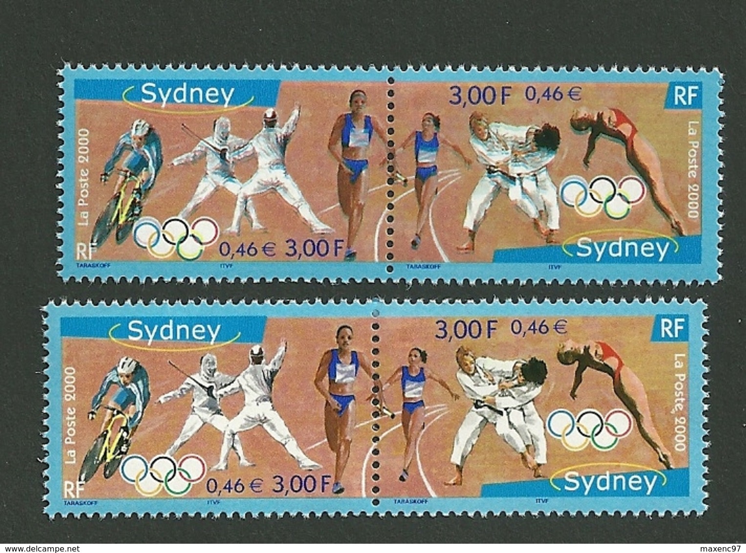 Paire Timbres Jo Sydney 2000 Variété Impréssion Dédoublé Fourni Avec Normal Yt 3340-3341 - Unused Stamps