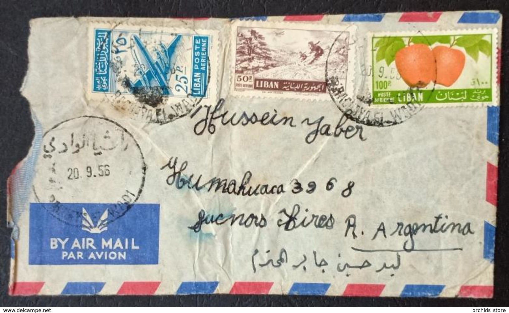 BL Lebanon 1956 Rare Cancel On Airmail Cover, RACHAYA EL WADI Circular Typology (from Salha Ghazali, Bkifa) To Argentina - Lebanon