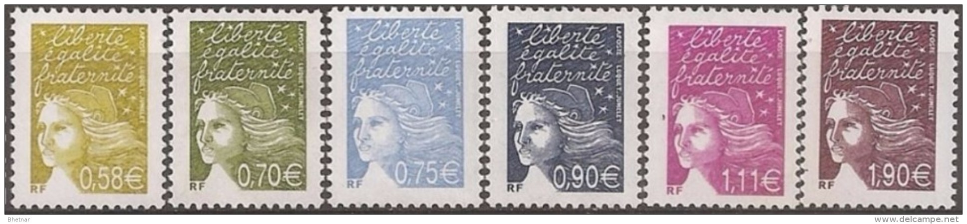 FR YT 3570 à 3575 " Mariannes De Luquet En € " 2003 Neuf** - 1997-2004 Marianne Of July 14th