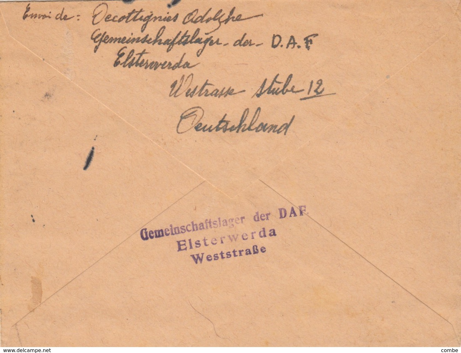 LETTRE ALLEMAGNE. 2 7 1943. ELSTERWERDA POUR ROUBAIX FRANCE. CENSURE - Covers & Documents