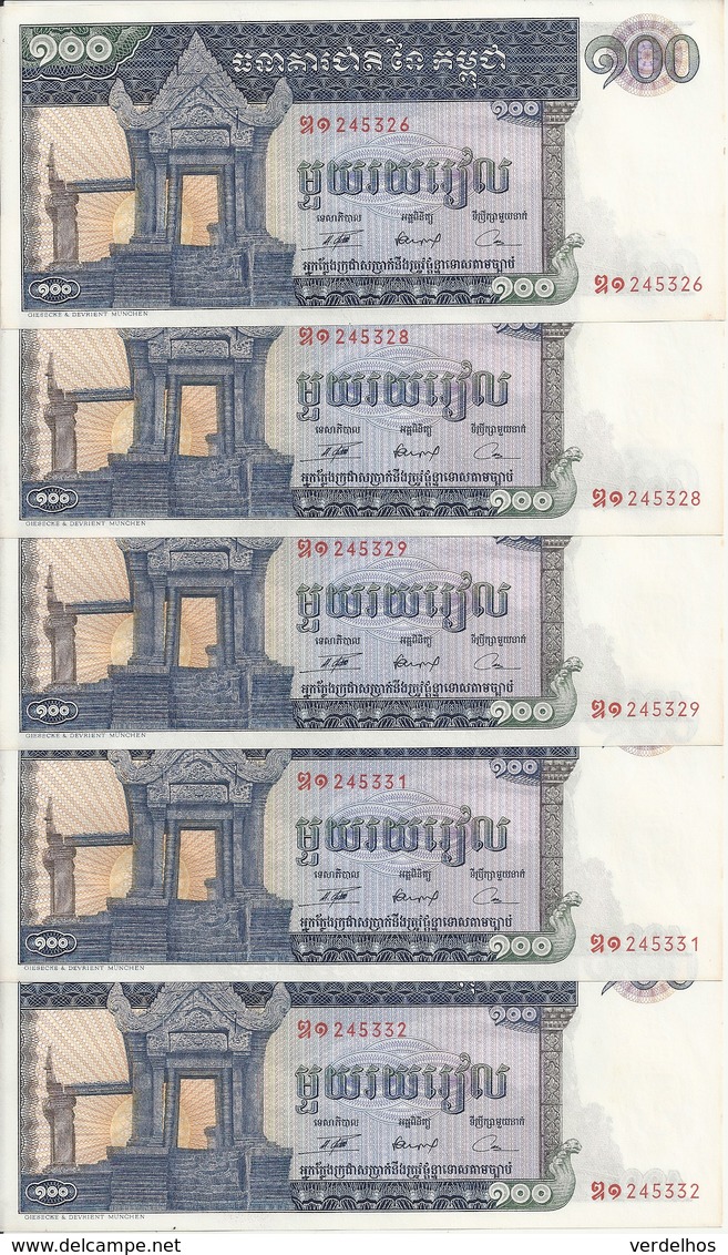 CAMBODGE 100 RIELS ND1972 UNC P 12 B ( 5 Billets ) - Cambodge