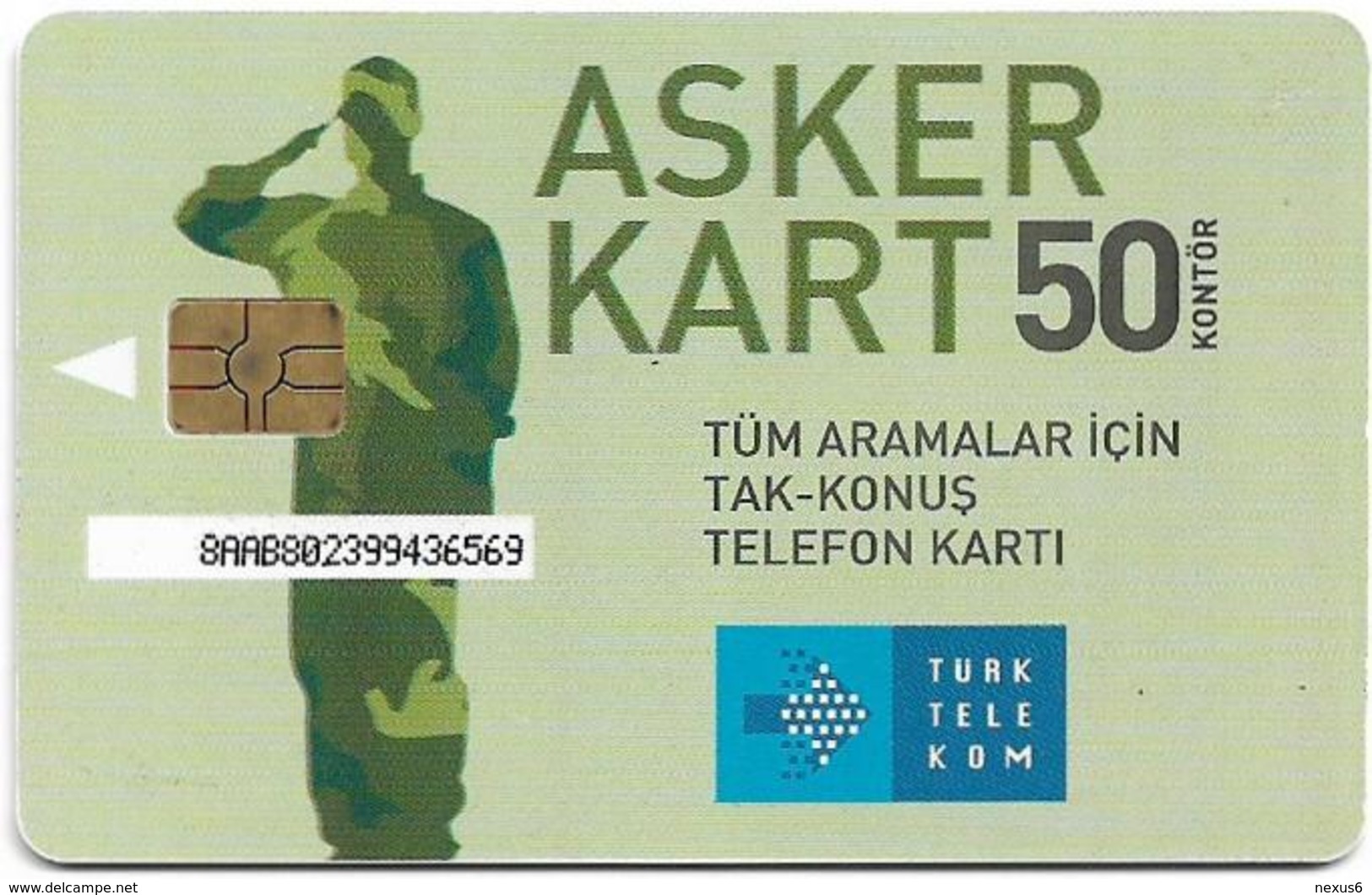 Turkey - TT (chip) - Soldier Cards - C-217M - Asker Kart 2 Green (Nisan 2012), 50U, 2010, Used - Turkey