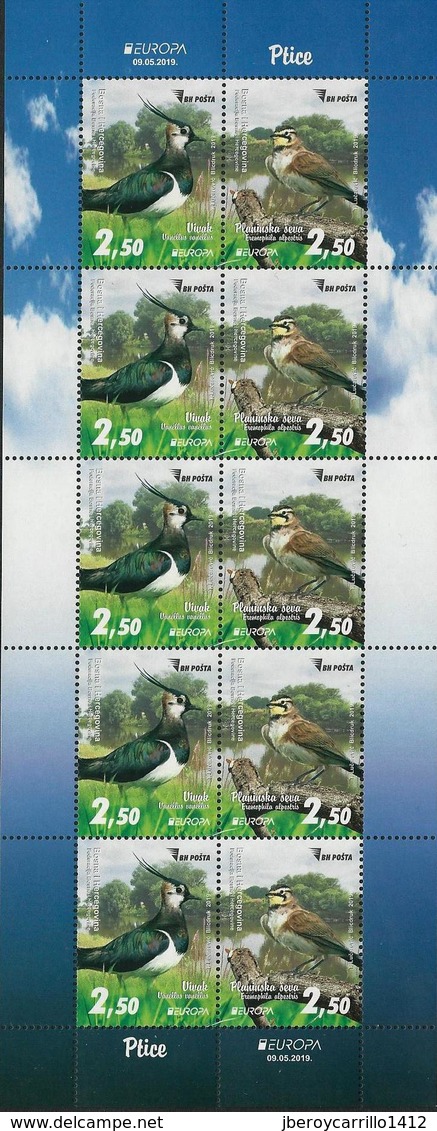 BOSNIA HERZEGOVINA / BOSNIA SARAJEVO  -EUROPA 2019 -NATIONAL BIRDS.- "AVES -BIRDS -VÖGEL-OISEAUX"- SHEET Of 5 SETS - 2019