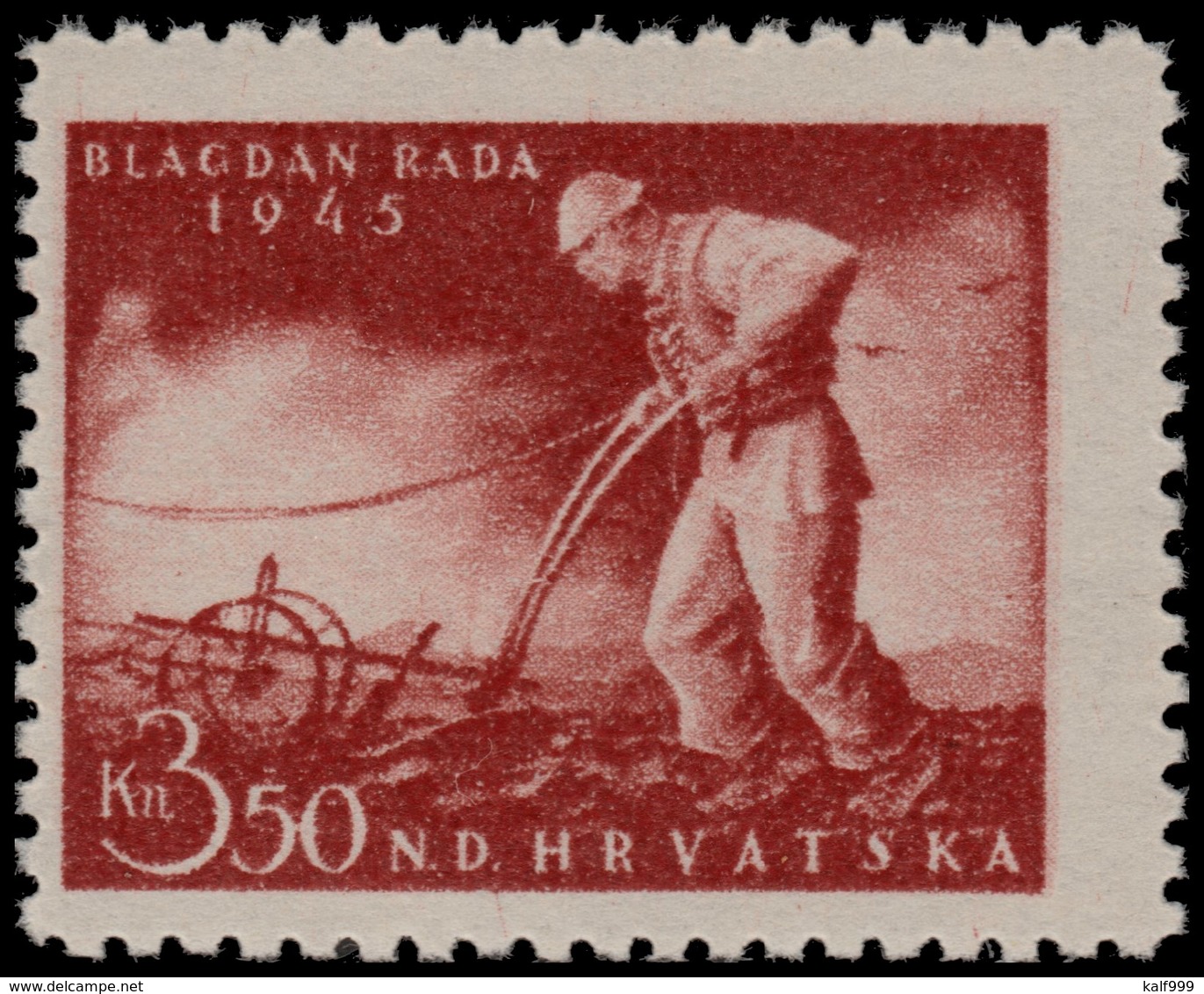 ~~~ Croatia 1945 - Labor Day Plowman -  Mi. 178 ** MNH OG  ~~~ - Kroatië