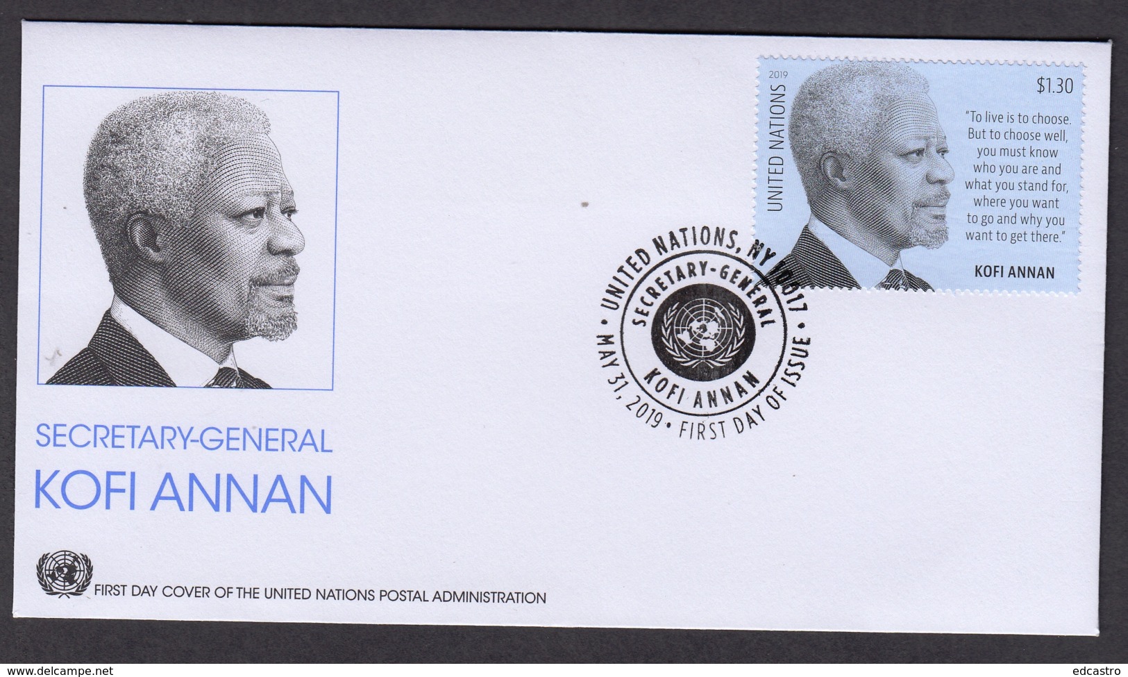 6.- UNITED NATIONS 2019 FDC DEFINITIVES STAMPS KOFI ANNAN - FDC