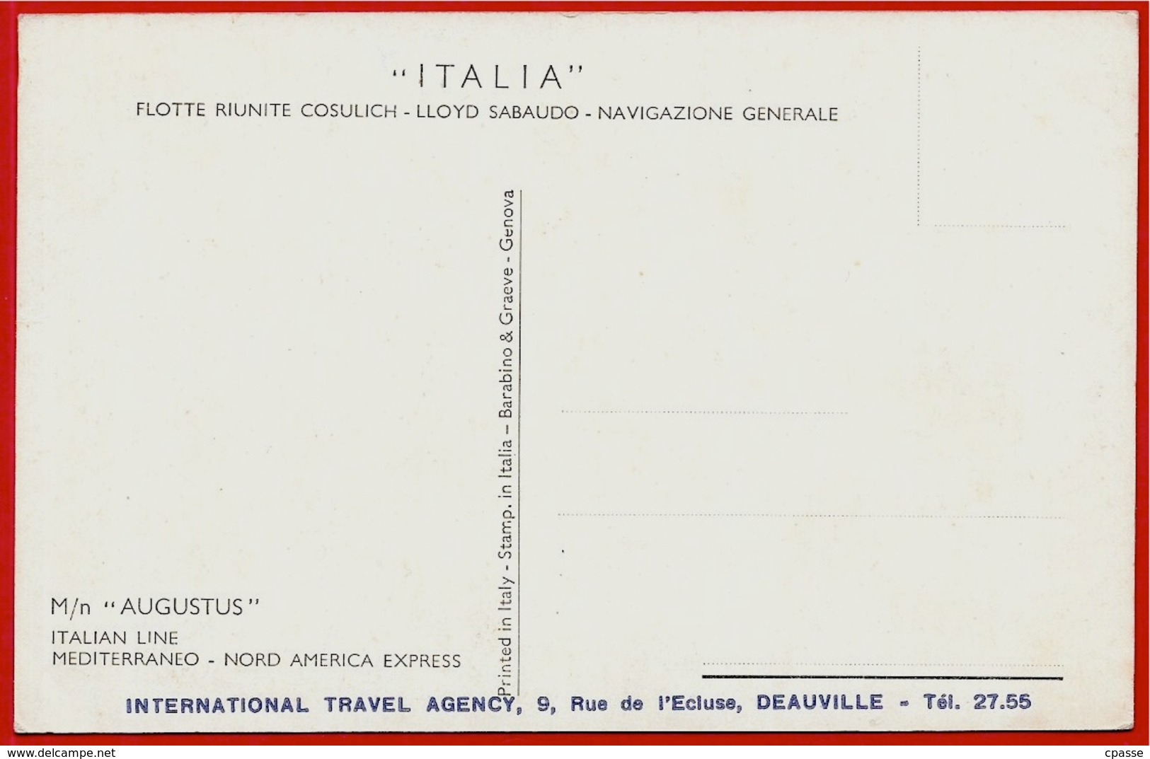 CPA Bateau PAQUEBOT "AUGUSTUS" Italian Line Mediterraneo - Nord America Express (repiquage Travel Agency 14 DEAUVILLE) - Paquebots