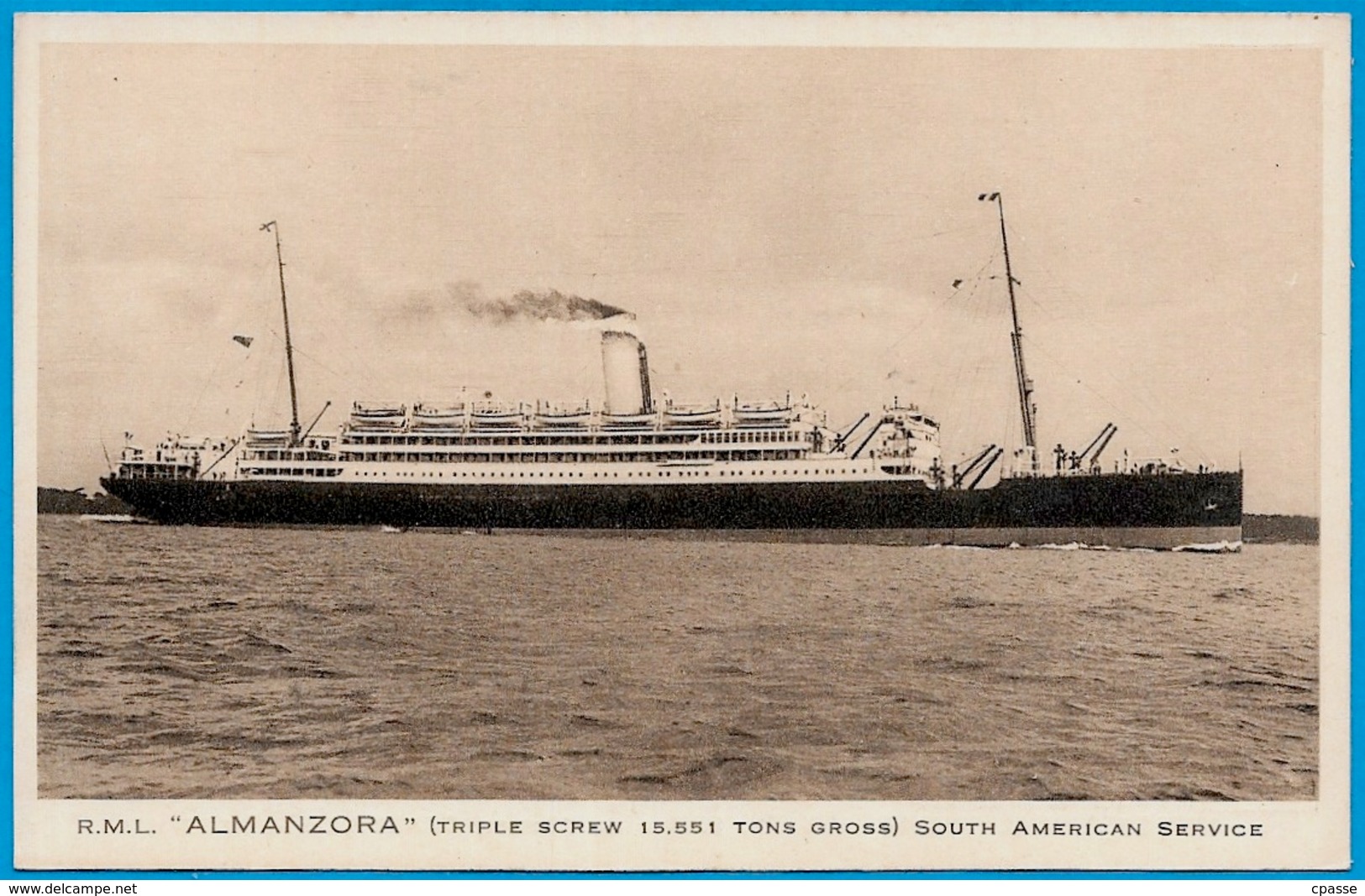 CPA Bateau PAQUEBOT R.M.L. "ALMANZORA" Royal Mail Lines Ltd (repiquage Travel Agency 14 DEAUVILLE) Ship - Paquebots