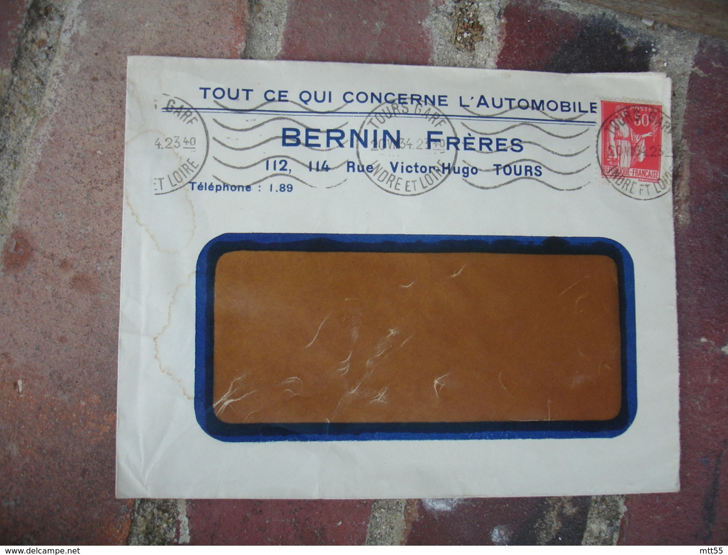 Bernin Tours Automobile Enveloppe Commerciale - 1900 – 1949