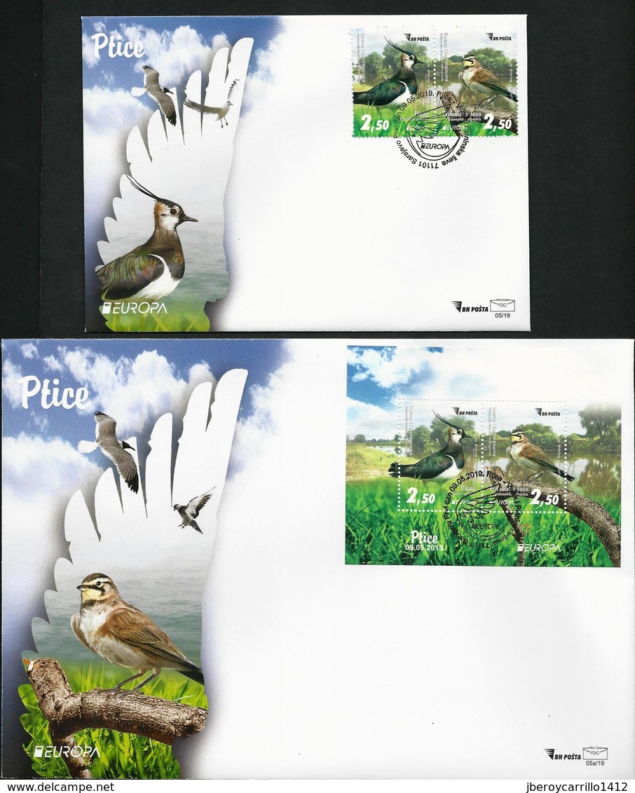 BOSNIA HERZEGOVINA / BOSNIA -EUROPA 2019 -NATIONAL BIRDS.-"AVES -BIRDS -VÖGEL-OISEAUX"- 2 FDC SERIE -HOJITA BLOQUE - 2019