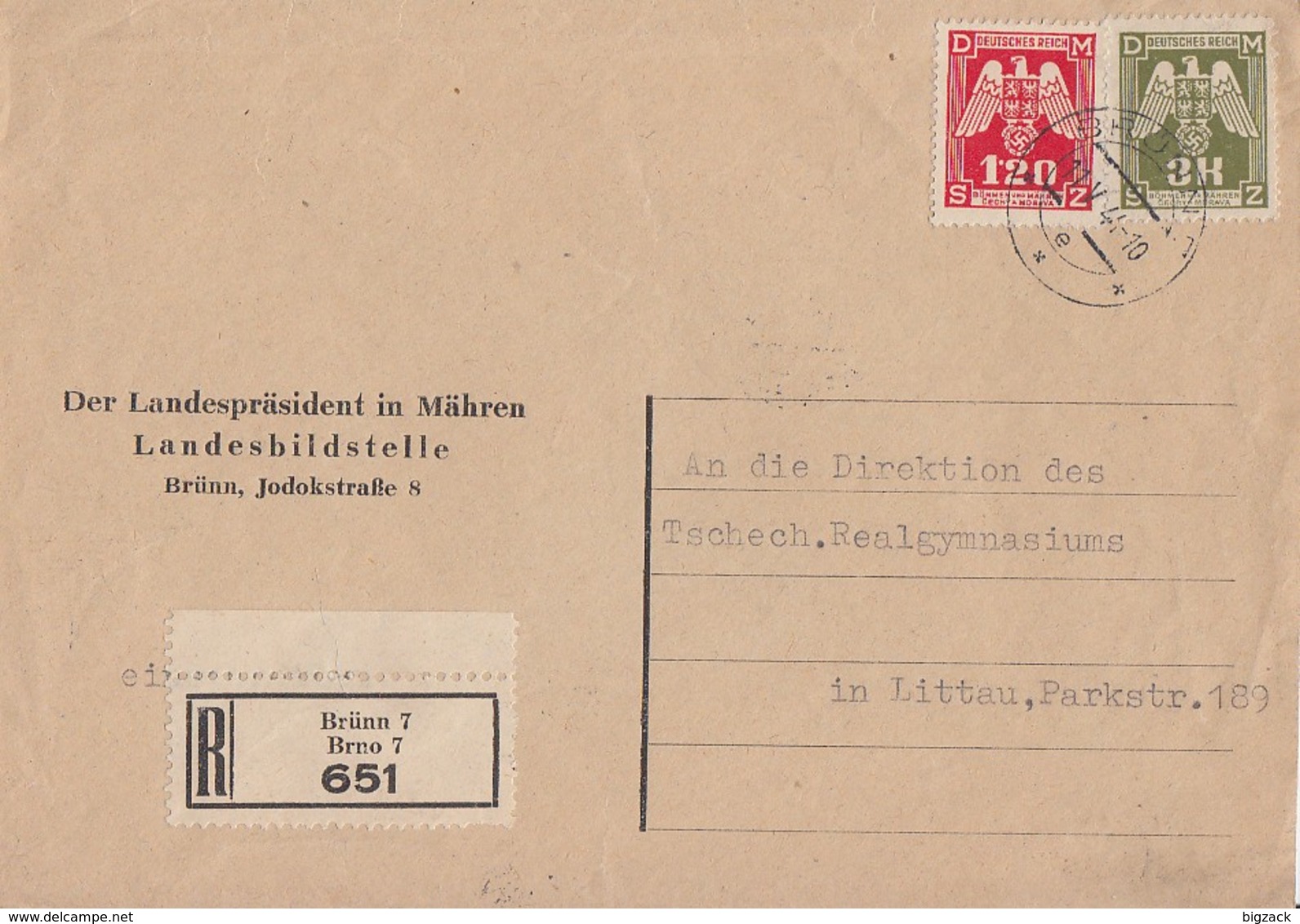 Böhmen Und Mähren R-Brief Dienst Mif Minr.D19,D22 Brünn 11.5.44 - Briefe U. Dokumente