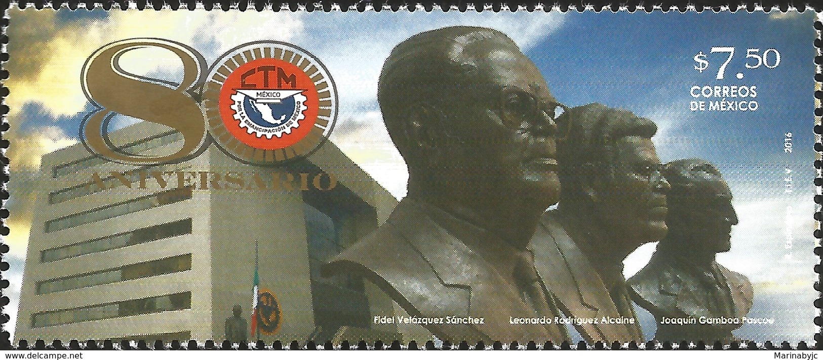 J) 2016 MEXICO, HEADQUARTERS FRONT BUILDING-UNION REPRESENTATIVES BUSTS-CTM EMBLEM, LABOR UNION 80TH ANNIVERSARY, MNH - Mexico