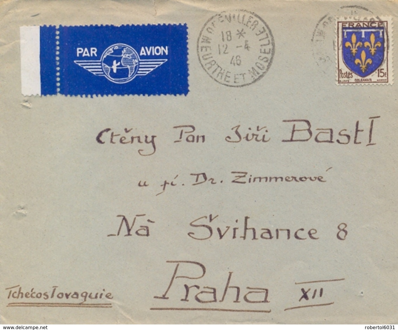 France 1946 Cover To Czechoslovakia With 15 Fr. Arm Of Orleans - Storia Postale