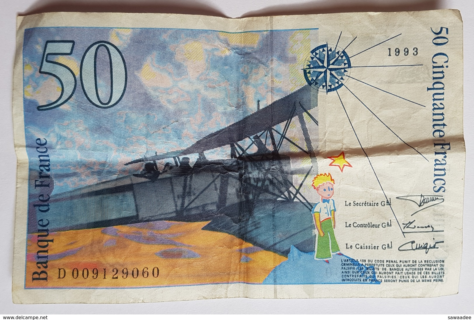 BILLET FRANCE - P.157b - 1993 - 50 FRANCS - ST EXUPERY - LE PETIT PRINCE - PORTRAIT - AEROPOSTALE - AVION - 50 F 1992-1999 ''St Exupéry''