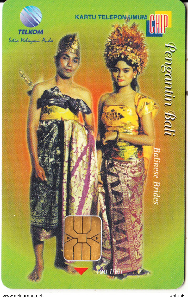 INDONESIA(chip) - Pengantin Bali/Balinese Brides, Telkom Telecard 100 Units, Used - Indonesien