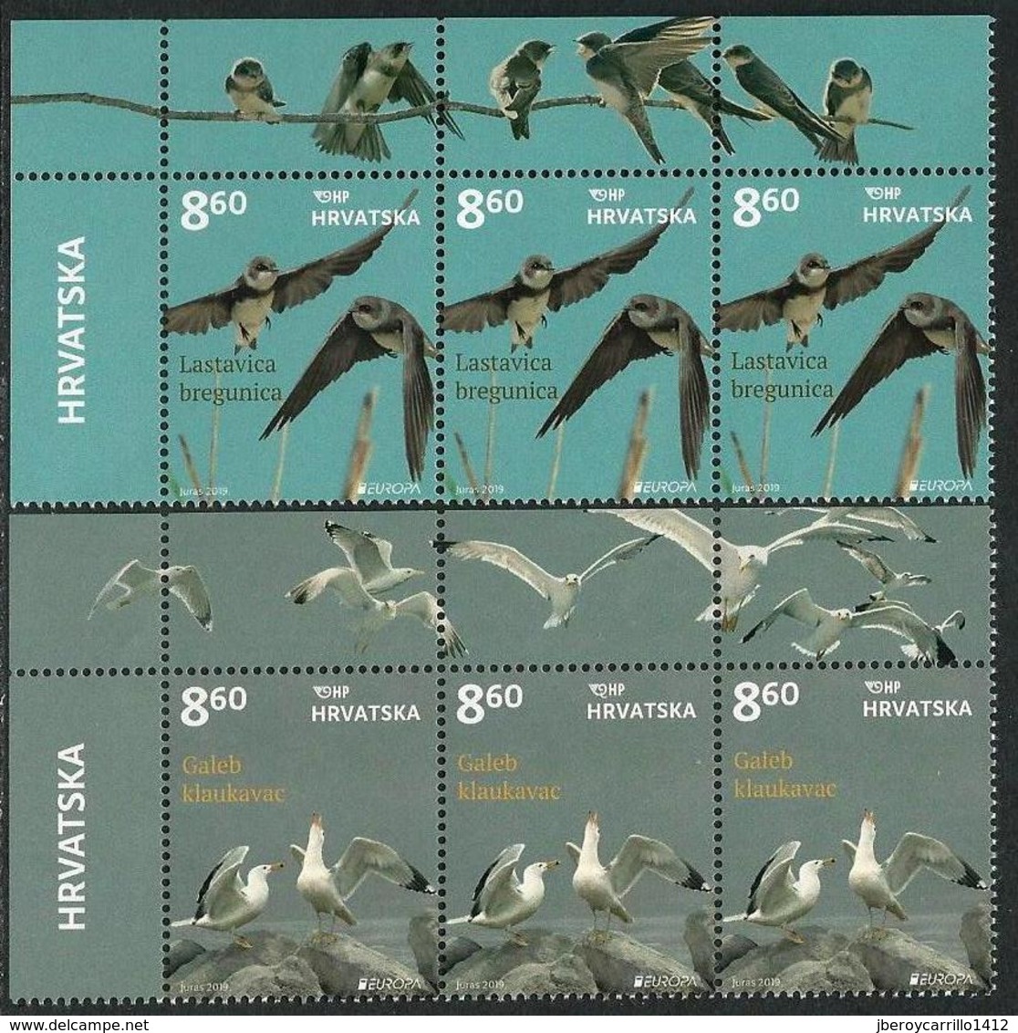 CROACIA /CROATIA /KROATIEN /HRVATSKA  -EUROPA 2019 -NATIONAL BIRDS.-"AVES -BIRDS -VÖGEL-OISEAUX"- STRIP Of 3 SERIES - 2019