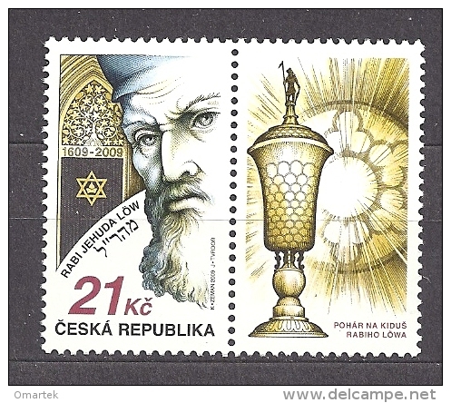 Czech Republic 2009 MNH ** Mi 599 Zf Sc 3423 Rabbi Jehuda Löw. With Coupon. Tschechische Republik. - Unused Stamps