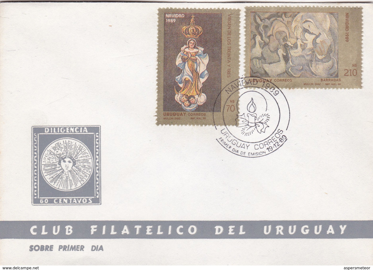 1989 FDC COVER URUGUAY- NAVIDAD NATAL CHRITSMAS- BLEUP - Natale