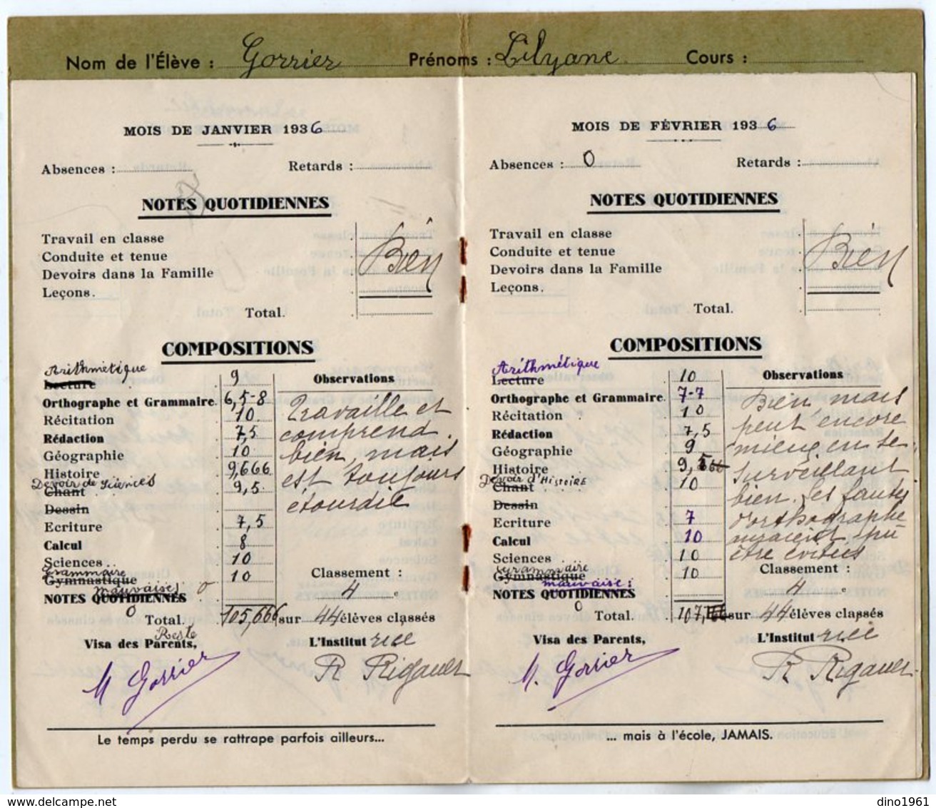 VP15.414 - Ecole Primaire Communale De LA CHARITE - SUR - LOIRE - Livret Mensuel De Correspondance - Elève L. GORRIER - Diplômes & Bulletins Scolaires